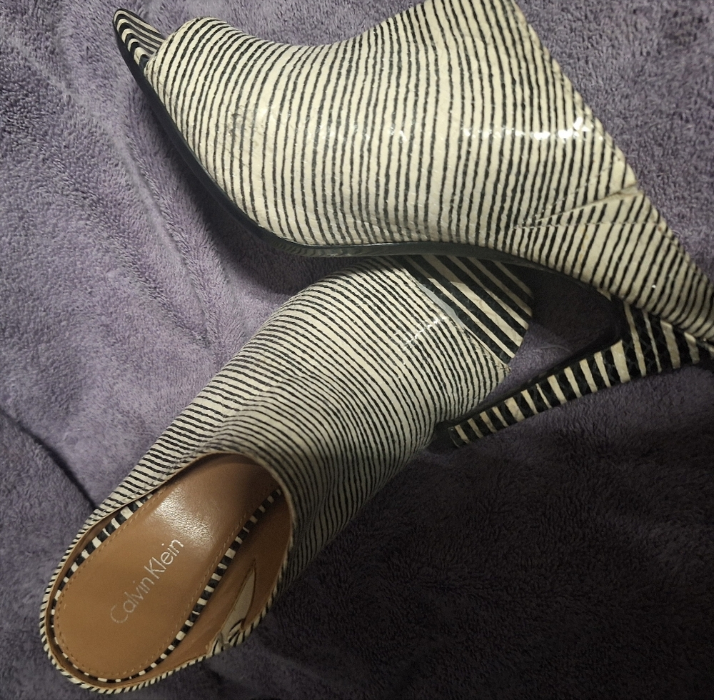 Calvin Klein Black and White Striped Women's Mules